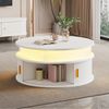 Merax Couchtisch hochglanz Sofatisch höhenverstellbar Beistelltisch mit LED-Beleuchtung (Versteckter Stauraum & Höhenverstellbare Tischplatte, 1-St), Runder Wohnzimmertisch mit 2 Rollladentüren & Stauraum, 75x75x52cm Bild 5
