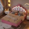 Prinzessinnenbett 140x200 cm, gepolstertes Bett mit LED-Beleuchtung und hydraulischem Stauraum, Kunstleder Rosa,mit Wolkenkopfteil und Krone Bild 4