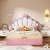 Prinzessinnenbett 140x200 cm, gepolstertes Bett mit LED-Beleuchtung und hydraulischem Stauraum, Kunstleder Rosa,mit Wolkenkopfteil und Krone Bild 2