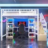 Hochbett mit RGB LED-Streifen, Schreibtisch, Lattenrost, Treppe und Regal, Kinderbett mit Rausfallschutz, Metallbett, 140x200cm Bild 2