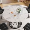 Esstisch, Runder Küchentisch für 4 Personen stilvolle Metallbeine MDF-Marmorplatte, MDF+Metall, Schwarz, 100x100x76cm Bild 2