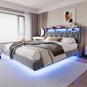 Polsterbett, Samt mit LED, USB-Anschluss & Stauraum, 180x200 cm, Grau, ohne Matratze Bild 2