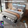 Polsterbett 140*200 cm, mit LED-Beleuchtung und USB-Steckdose, Kopfteil mit Ablagen und Stauraum, mit hydraulischem Stauraum mit Ablagefächern, Doppel-Erwachsenenbett mit Lattenrost, Leinenstoff Grau Bild 4