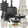 tectake Kochbesteck-Set Küchenstarterset aus Steingut mit Glasur, hitzebeständig und (Geschirrset Una/Parma, 47-tlg, in schwarz/taupe), rostfreies Aluminium mit Antihaftbeschichtung, induktionsgeeignet Bild 4