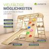 Juskys 'Maxi' Klettergerüst für Kinder - Indoor Spielplatz mit Rutsche, Kletterwand, Kletternetz & Schaukel - Holz Kletterturm klappbar - Holz Natur, 119 x 124 x 119 cm Bild 3