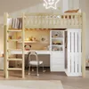 Hochbett mit Schreibtisch, Schubladen, Kleiderschrank, Regal und Rausfallschutz, 90x200 cm, Kinderbett, Kiefer Bild 2