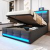Polsterbett 90×200 cm mit RGB-LED, USB und verstellbarem Kopfteil, Grau, ohne Matratze Bild 4