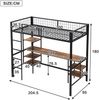 Merax 90x200cm Eisenbett, Etagenbett, Mit Tisch und Regal, Mit vierstufiger Leiter, Schwarz+dunkle Holzfarbe Bild 4
