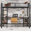 Merax 90x200cm Eisenbett, Etagenbett, Mit Tisch und Regal, Mit vierstufiger Leiter, Schwarz+dunkle Holzfarbe Bild 3