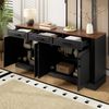 Merax Wohnzimmerschrank, Sideboard, 3D-vertikale Streifen, 3 Schubladen, 4Türen, Korpus aus MDF, Schwarz Bild 5