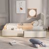 Polsterbett 90 x 200 cm Bett mit Lattenrost, Rückenlehne und zwei Schubladen, hautfreundlicher Samtstoff Beige flaches Einzelbett Kinderbett Jugendbett Gästebett (ohne Matratze) Bild 2