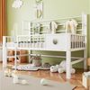 Flieks Kinderbett, Niedriges Hochbett Metallbett 90×200cm mit Netzregal Kleiderstange Bild 1