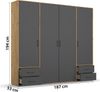 rauch Kleiderschrank; Drehtürenschrank VOYAGER, 4-türig, 4 Schubkästen, Graumetallic/Eiche Artisan, 187x194x53xcm Bild 4