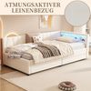 SeedWave Daybett Polsterbett mit Schubladen, Leinenbezug, LED-Beleuchtung, Ladefunktion, 90x200 cm Stauraumbett mit Schubladen und Regalfächern Bild 3