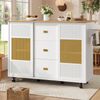 Kücheninsel küchenmöbel Küchenschrank Kücheninsel freistehend Buffetschrank ausziehbarer Küchenwagen mit Rollen Handtuchhalter Gewürzregal verstellbaren Einlegeböden weiß 120 x 73 x 93 cm Bild 2