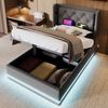 Polsterbett 90×200 cm aus Baumwoll-Stoff mit LED-Beleuchtung und USB-Typ-C-Anschluss, grau Bild 2
