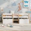 Halbhohes Kinderbett 90×200 cm mit Rausfallschutz und 2 Schubladen, Weiß, ohne Matratze Bild 4