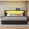 Polsterbett, Kunstleder mit LED, Bluetooth & Stauraum, 160x200 cm, Schwarz, ohne Matratze Bild 4