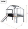Hochbett 90x200 cm Massivholz mit Rutsche, Hausrahmen, Leiter und Tafel, Schutzgeländer – Grau, Gesamt 204x159x174,5 cm Bild 4
