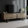Dmora Fernsehschrank Abishia, Ständer für Wohnzimmerfernseher, Niedriges Wohnzimmer-Sideboard, TV-Ständerbasis, 180x30h50 cm, Walnuss und Gold Bild 2