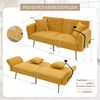 LVHOM 2 Sitzer Sofa mit Schlaffunktion, Klappsofa mit USB-Ladeanschluss & Handyhalter, Schlafsofa mit verstellbarer Rückenlehne & Armlehnen, Gelb Bild 2