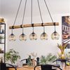 hofstein Pendelleuchte Hängelampe aus Metall/Holz/Riffelglas in Schwarz/Natur/Bernstein/Klar, ohne Leuchtmittel, Hängeleuchte im Retro/Boho Design mit Glasschirmen und Holzbalken, E27 Bild 2