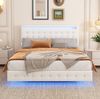 Polsterbett 140x200 cm mit LED-Beleuchtung – Flachbett aus PU und MDF in Weiß Bild 5
