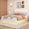 Polsterbett 140x200 cm mit LED-Beleuchtung – Flachbett aus PU und MDF in Weiß Bild 3