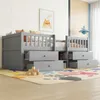 Kinderbett mit Regal, Rausfallschutz, Schubladen und Lattenrost, 90x200 cm, Holzbett, Kiefer Bild 3