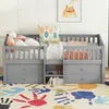 Kinderbett mit Regal, Rausfallschutz, Schubladen und Lattenrost, 90x200 cm, Holzbett, Kiefer Bild 2