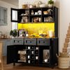 Hoher Küchenschrank mit USB-Anschlüssen und Steckdosen, Seitenschrank mit 4 Türen & 3 Schubladen,Sideboard mit LED-Lichtleiste, Küchenschrank, Aufbewahrungsschrank, Anrichte, Schwarz, 120×40×170cm Bild 2