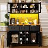 Hoher Küchenschrank mit USB-Anschlüssen und Steckdosen, Seitenschrank mit 4 Türen & 3 Schubladen,Sideboard mit LED-Lichtleiste, Küchenschrank, Aufbewahrungsschrank, Anrichte, Schwarz, 120×40×170cm Bild 4