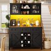 Hoher Küchenschrank mit USB-Anschlüssen und Steckdosen, Seitenschrank mit 4 Türen & 3 Schubladen,Sideboard mit LED-Lichtleiste, Küchenschrank, Aufbewahrungsschrank, Anrichte, Schwarz, 120×40×170cm Bild 5