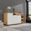 Sideboard 140 cm, Anrichte in Weiß & Holzoptik, Kommode mit 2 Türen, 3 Schubladen & 2 offenen Fächern Bild 3