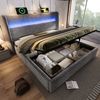 Hydraulisches Doppelbett mit smartem LED-Kopfteil & Unterbett-Stauraum, 160x200 cm, Grau, ohne Matratze Bild 3
