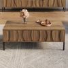 Couchtisch Retro mit Wellen Schubladen - Natur Holztoptik Wohnzimmertisch mit Stauraum & Metallbeinen Bild 3