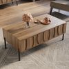 Couchtisch Retro mit Wellen Schubladen - Natur Holztoptik Wohnzimmertisch mit Stauraum & Metallbeinen Bild 4