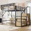 Odikalo Hochbett Jugendbett Metallbett Sicherheitsleiter Staufach 140x200 Weiß/Schwarz Bild 5