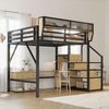 Odikalo Hochbett Jugendbett Metallbett Sicherheitsleiter Staufach 140x200 Weiß/Schwarz Bild 2