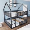 Metall-Etagenbett Hausform für Kinder & Jugendliche – Doppelbett mit Leiter,Sicherheitsgeländer & Tür,140x200 cm,Schwarz Bild 3