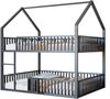 Metall-Etagenbett Hausform für Kinder & Jugendliche – Doppelbett mit Leiter,Sicherheitsgeländer & Tür,140x200 cm,Schwarz Bild 5