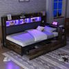 Bett 90x200 cm mit Stauraum und Schreibtisch – Metall & Holz, Natural Wood Bild 3
