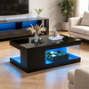 Merax Couchtisch 50*100*35cm, durchbrochener Teetisch, großer Hochglanz-kaffeetisch mit Ablageflächen aus gehärtetem Glas auf beiden Seiten, Beistelltisch mit LED-Lichtleiste, Schwarz Bild 5