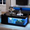 Merax Couchtisch 50*100*35cm, durchbrochener Teetisch, großer Hochglanz-kaffeetisch mit Ablageflächen aus gehärtetem Glas auf beiden Seiten, Beistelltisch mit LED-Lichtleiste, Schwarz Bild 3