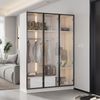 Kleiderschrank Drehtürenschrank mit 3 Glastüren, 1 Schublade, 1 Kleiderstange mit LED-Licht, 110*50*160cm Bild 5
