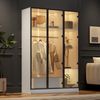 Kleiderschrank Drehtürenschrank mit 3 Glastüren, 1 Schublade, 1 Kleiderstange mit LED-Licht, 110*50*160cm Bild 4