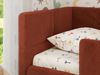 Jugendbett, Kinderbett mit Kopfteil ARVO ALTA 90x200 cm, Polsterbett mit Stauraum, hoher Schlafkomfort - Orange Plüsch - Links Bild 5