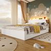 Holzbett mit RGB LED-Streifen, Stauraum und Lattenrost, 140x200cm, Kopfteil mit Regal, Doppelbett, Stauraumbett, Jugendbett, Kiefer Bild 2