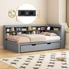 Multifunktionales Schlafsofa Grau 90x200 Mit Ausziehbett USB Ladesteckdose Stauraum Massivkiefer 120kg Tragkraft Gästebett Jugendzimmer Kompakt Bild 5