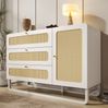 Kommode 120x85x40 cm im Landhausstil mit Rattan & Goldgriffen – 3 Schubladen & 1 Türschrank Bild 3